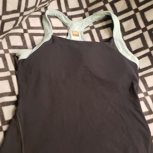 Lucy grey tank top with aqua trim medium